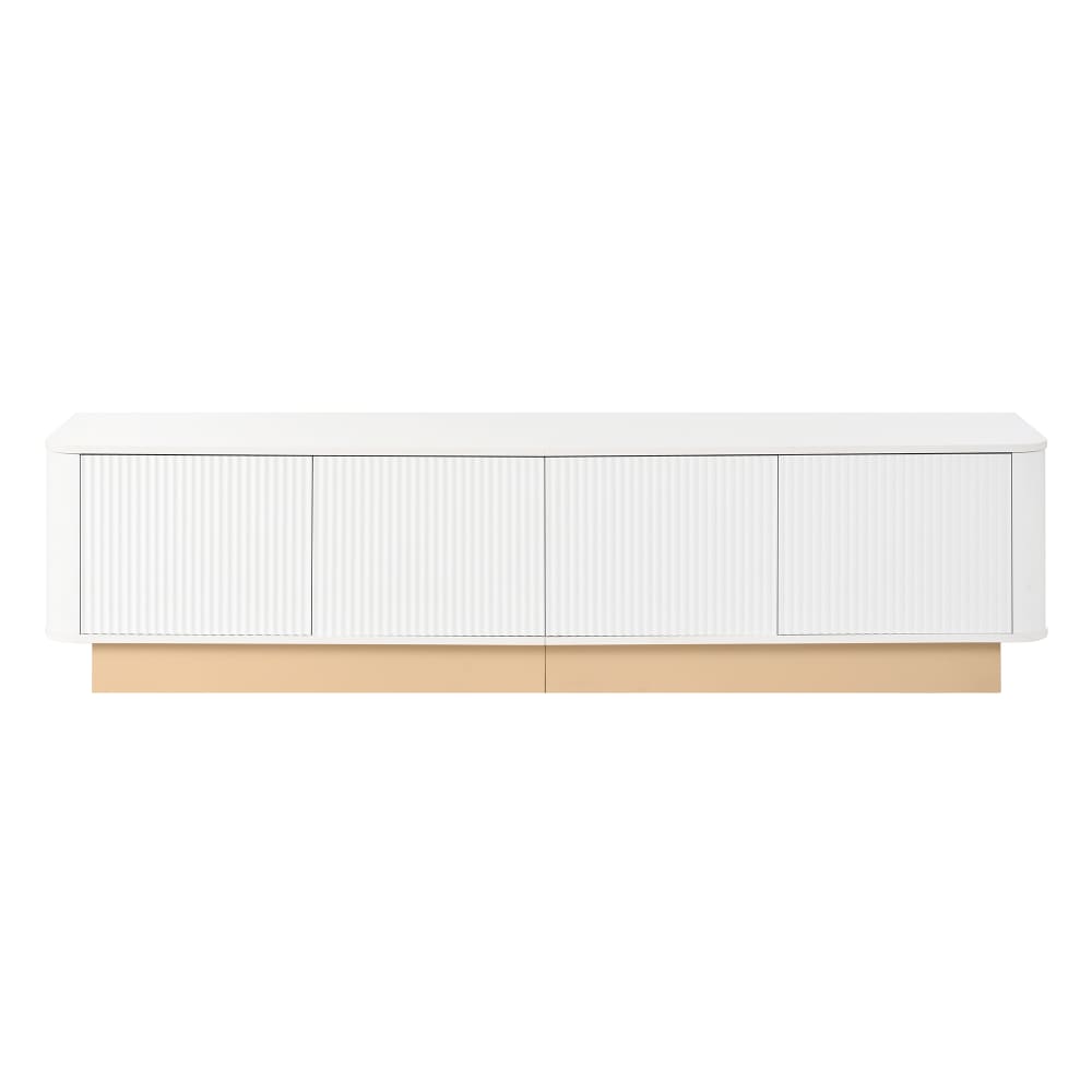 Meuble TV blanc design ondulé style luxueux 4 portes 200x40x47,5cm