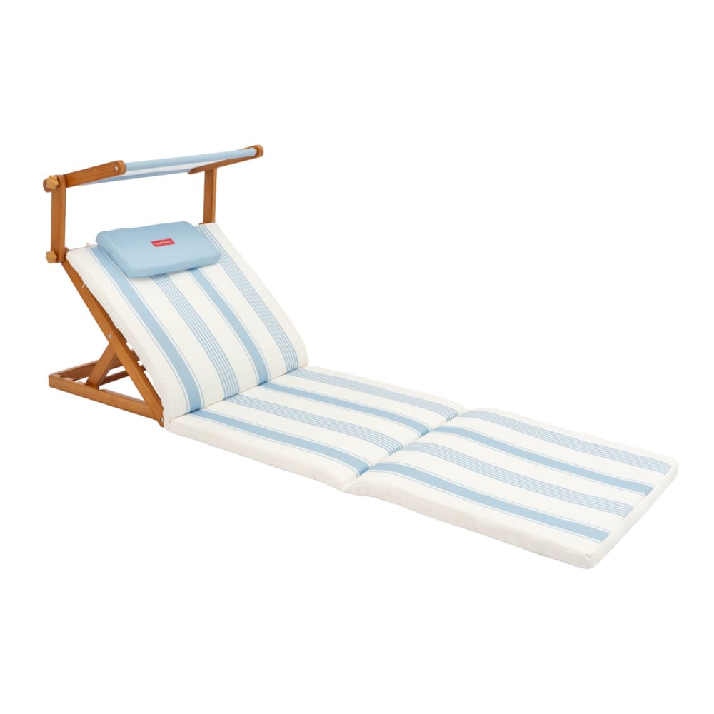 Transat pliable bois avec parasol bleu