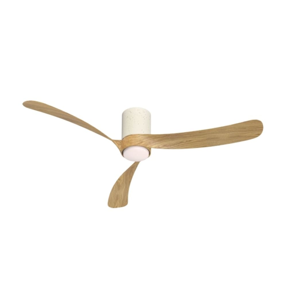 Plafonnier ventilateur céramique blanc et bois