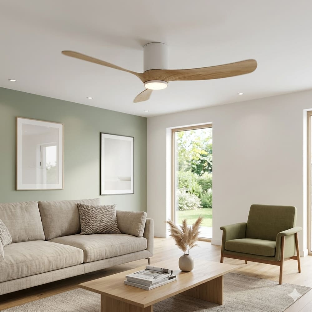 Plafonnier ventilateur abs blanc et bois — vue 3