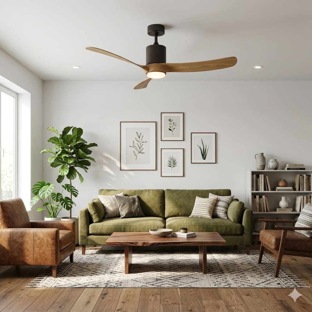 Plafonnier ventilateur abs noir et bois — vue 3