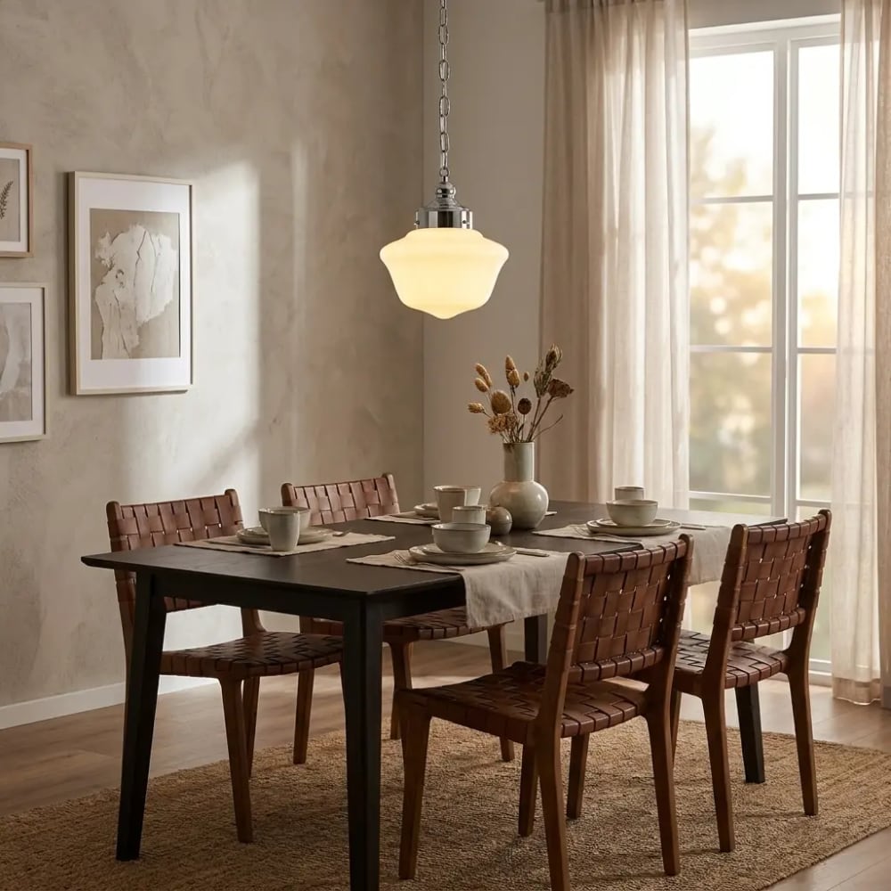 Suspension verre blanc crème avec chaîne Ø22 cm — vue 3