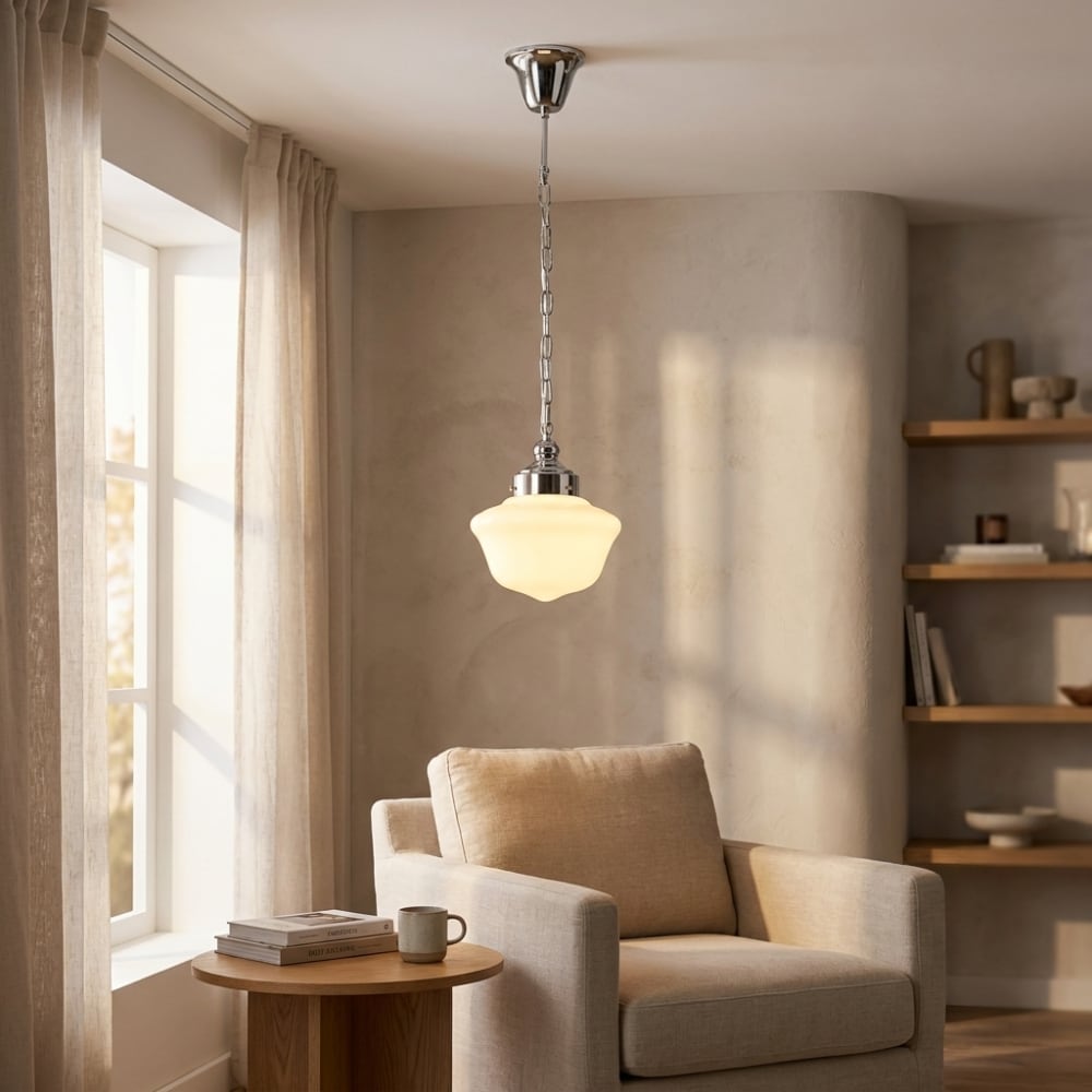 Suspension verre blanc crème avec chaîne Ø22 cm — vue 4