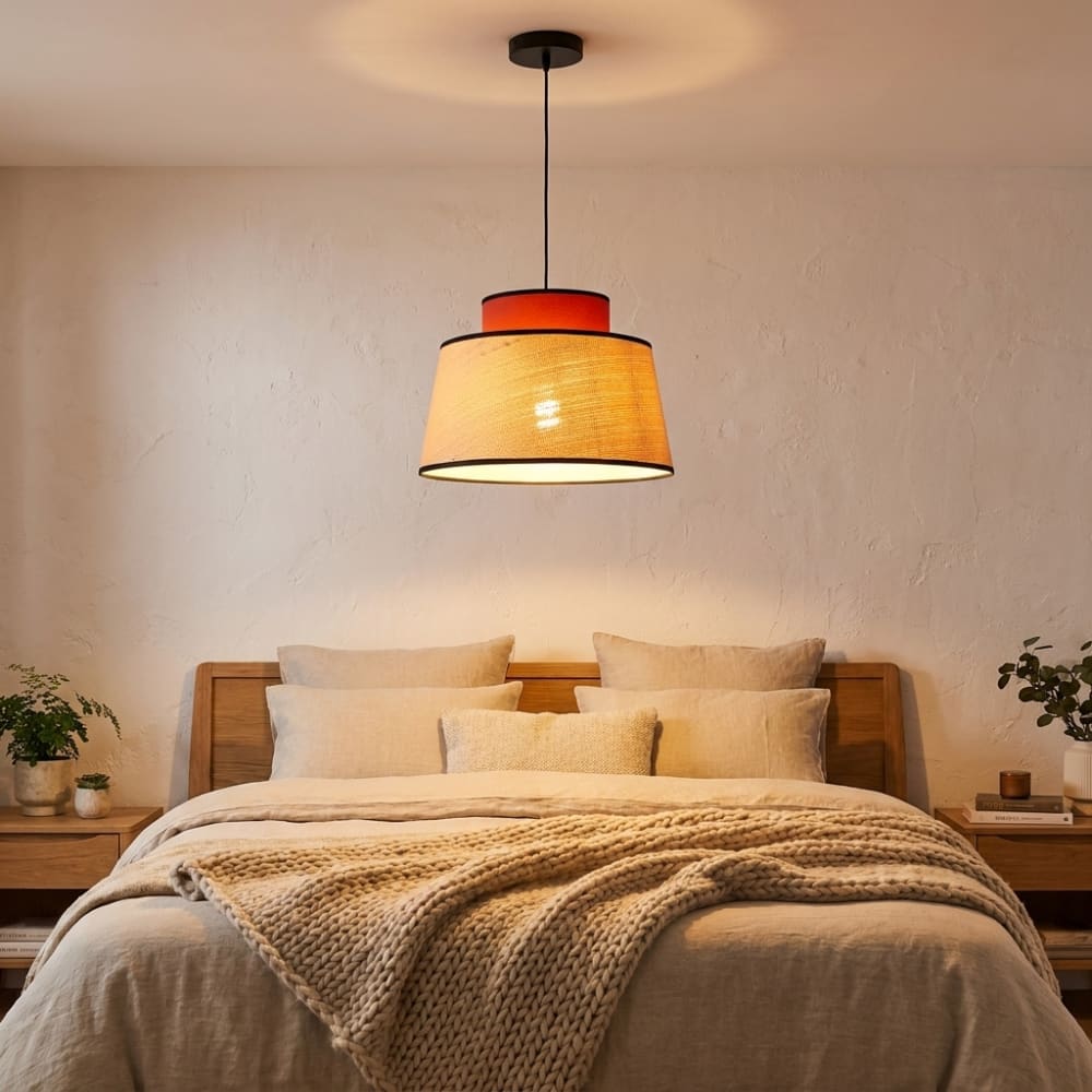 Suspension rotin naturel et textile rouge Ø38 cm — vue 3