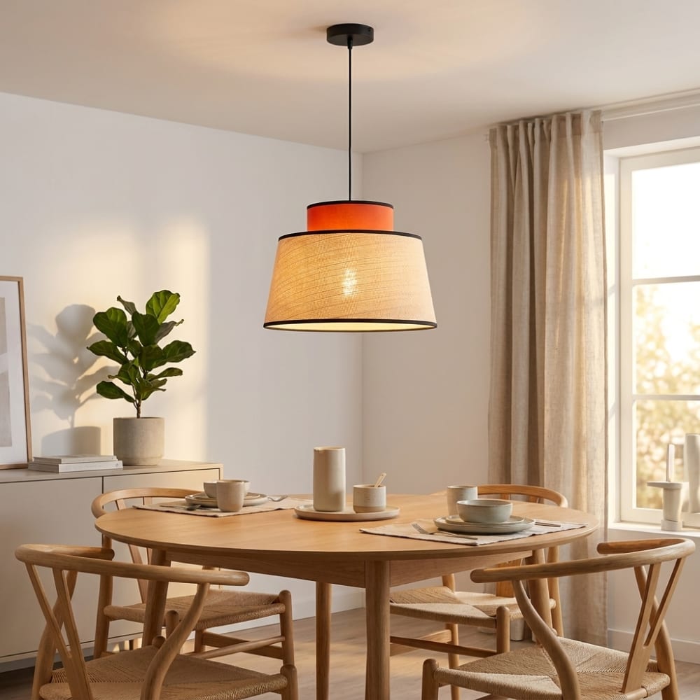 Suspension rotin naturel et textile rouge Ø38 cm — vue 4