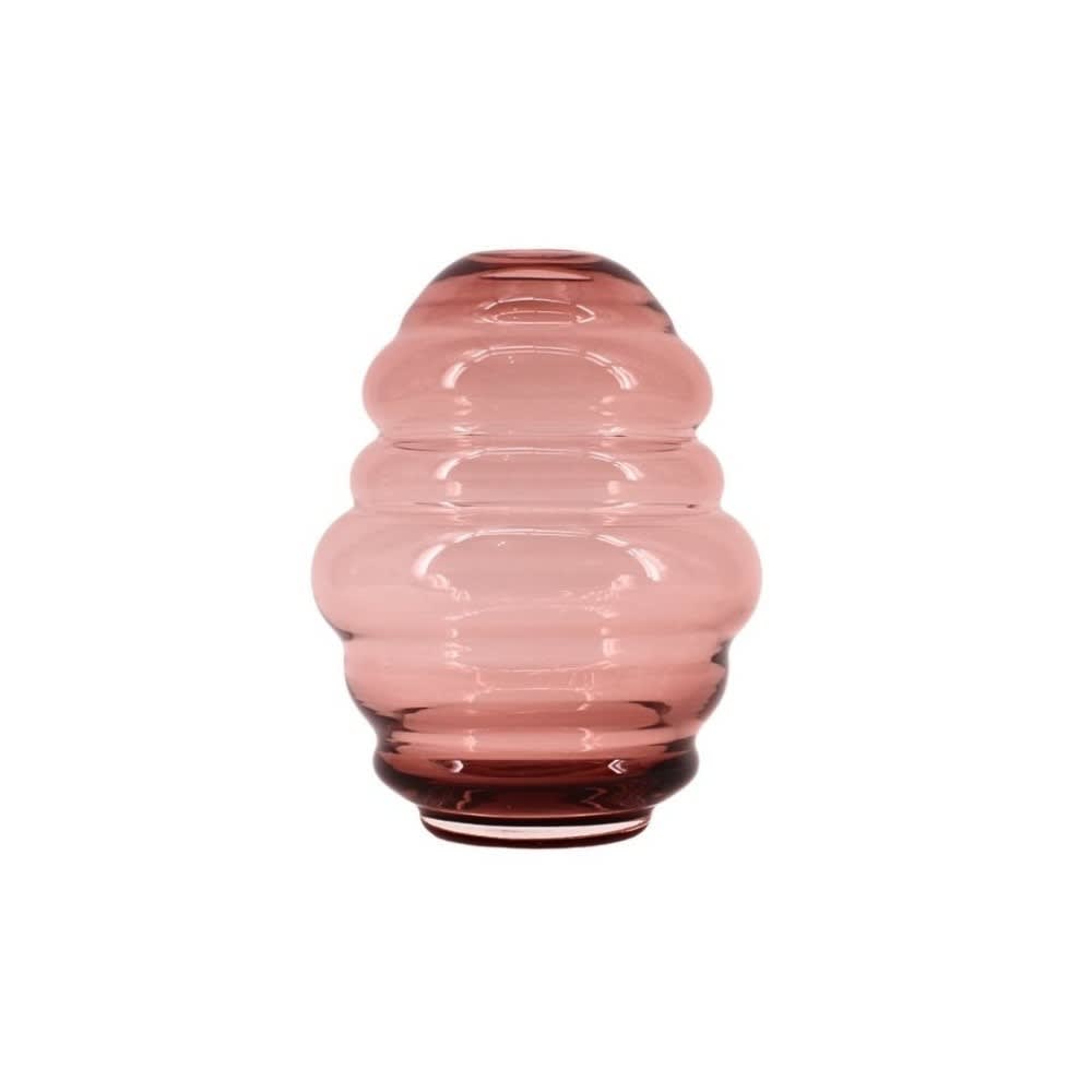 jarron de vidrio rosa con anillos hecho a mano 21cm