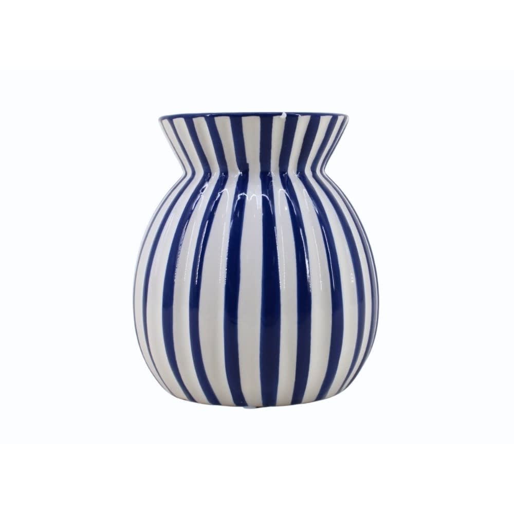 Vase céramique à rayures bleu en relief, h19cm Vase céramique à rayures bleu en relief, h19cm