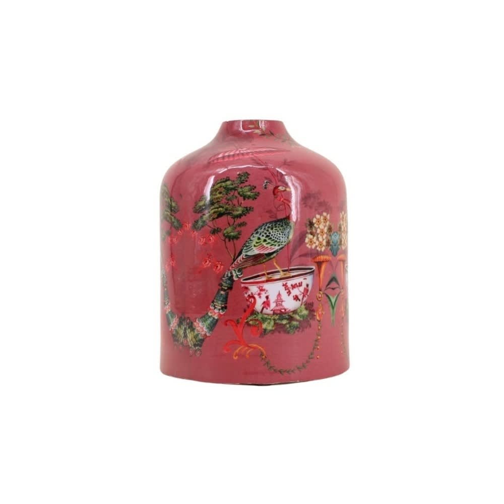 Vase col de cygne en fer laqué rose, h23cm