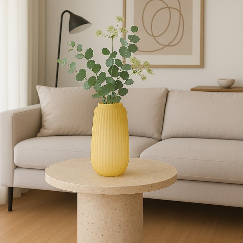 Vase en verre strié, jaune h30cm — vue 3