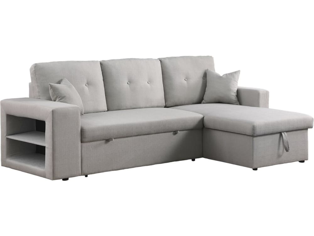 Canapé d'angle convertible 3 places en tissu gris clair Canapé d'angle convertible 3 places en tissu gris clair