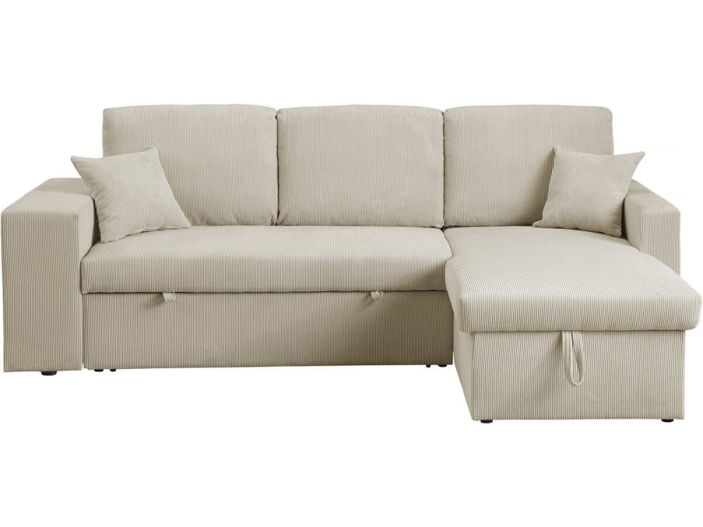 Canapé d'angle convertible 3 places en velours côtelé beige Canapé d'angle convertible 3 places en velours côtelé beige