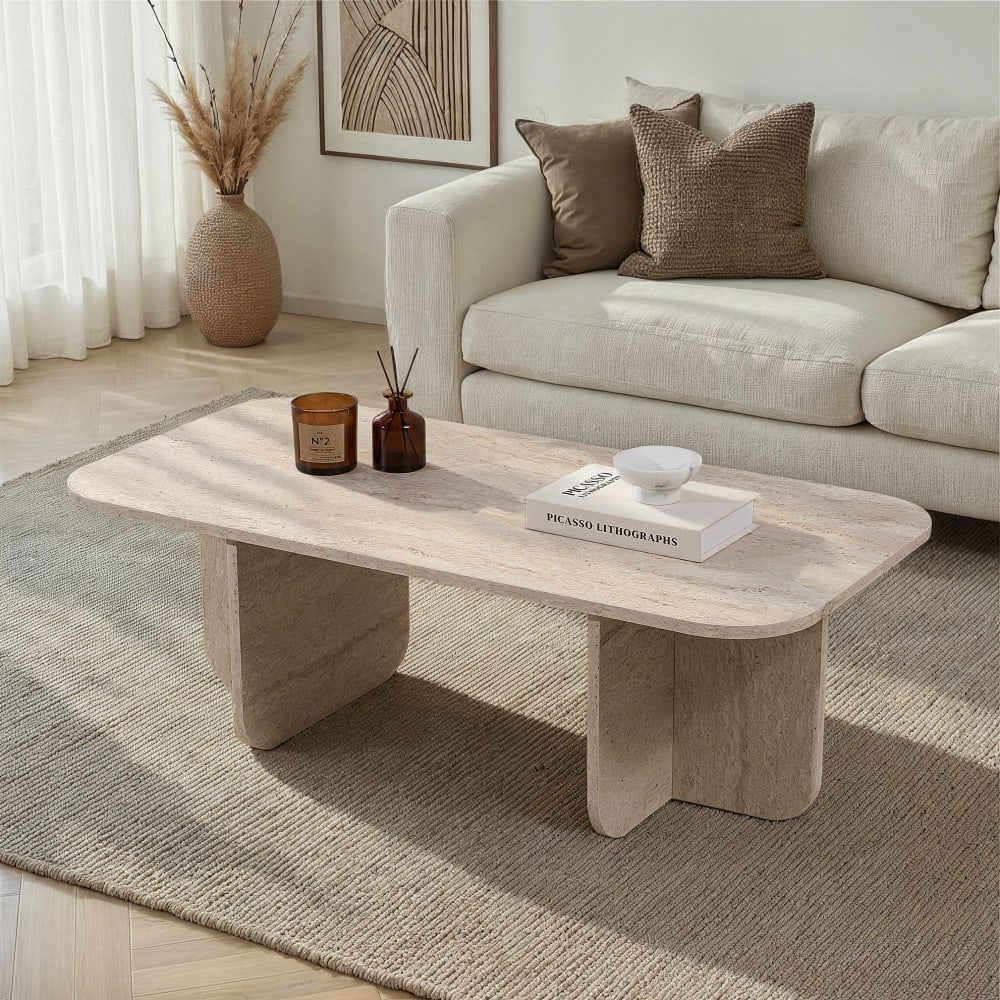 Table basse en bois beige 120 x 60 x 41 cm