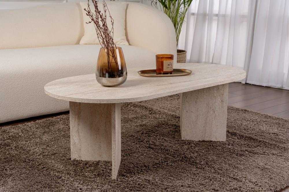Table basse en bois travertine 119 x 60 x 40 cm