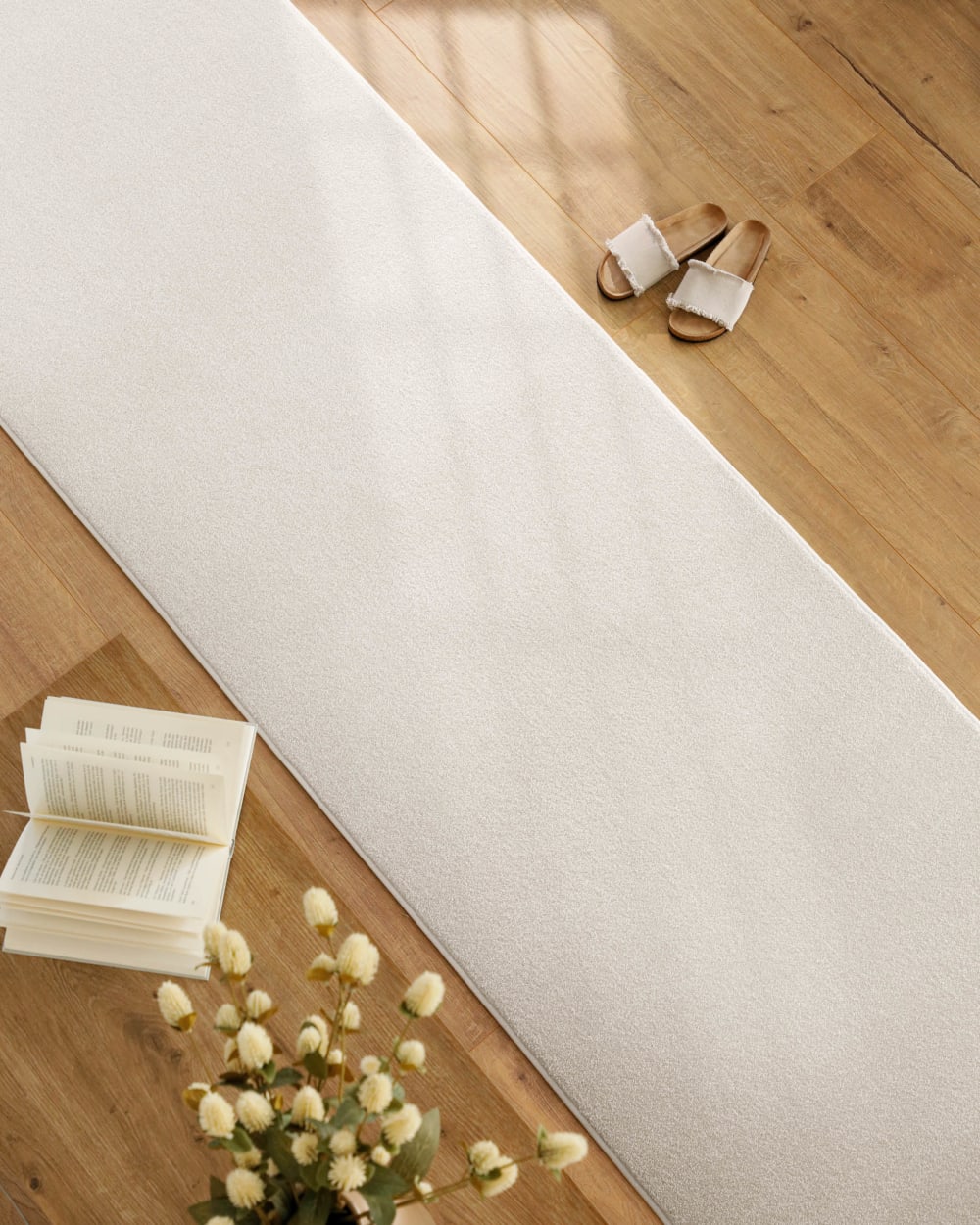 Tapis de couloir tissé velours ras crème 80x230 — vue 3