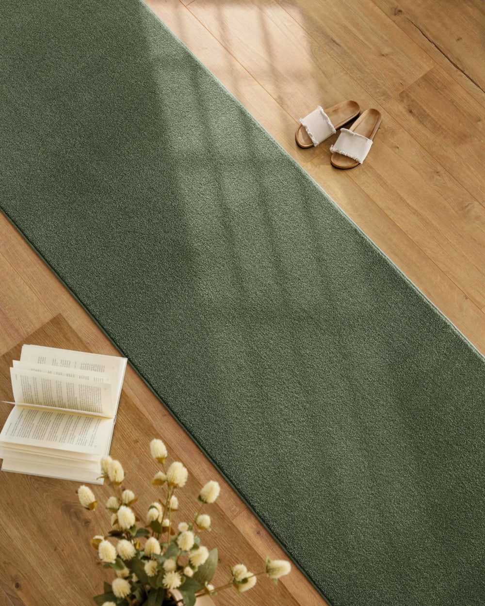 Tapis de couloir tissé velours ras vert foncé 80x300 — vue 3