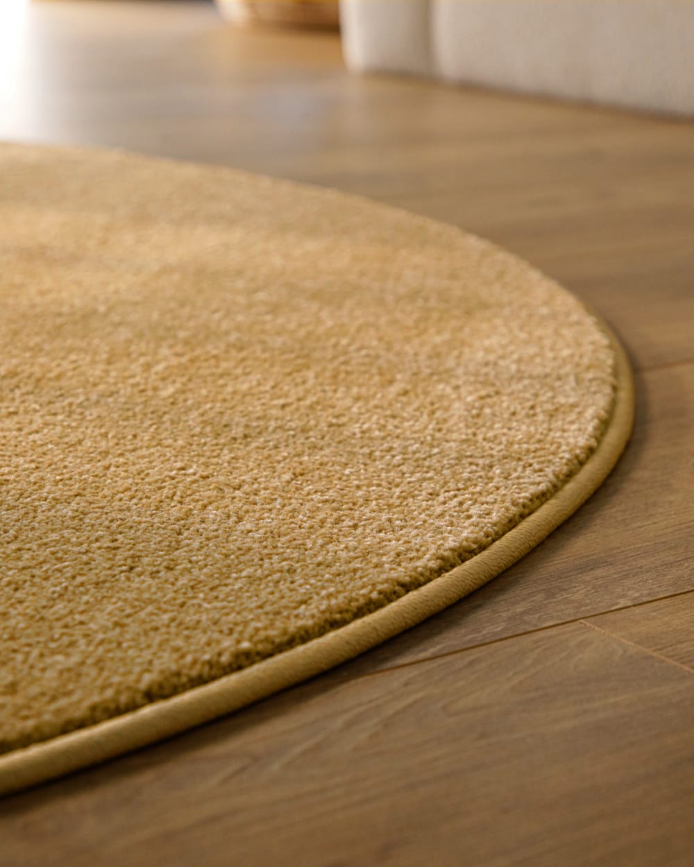 Tapis rond tissé velours ras ocre 120 rd. — vue 4