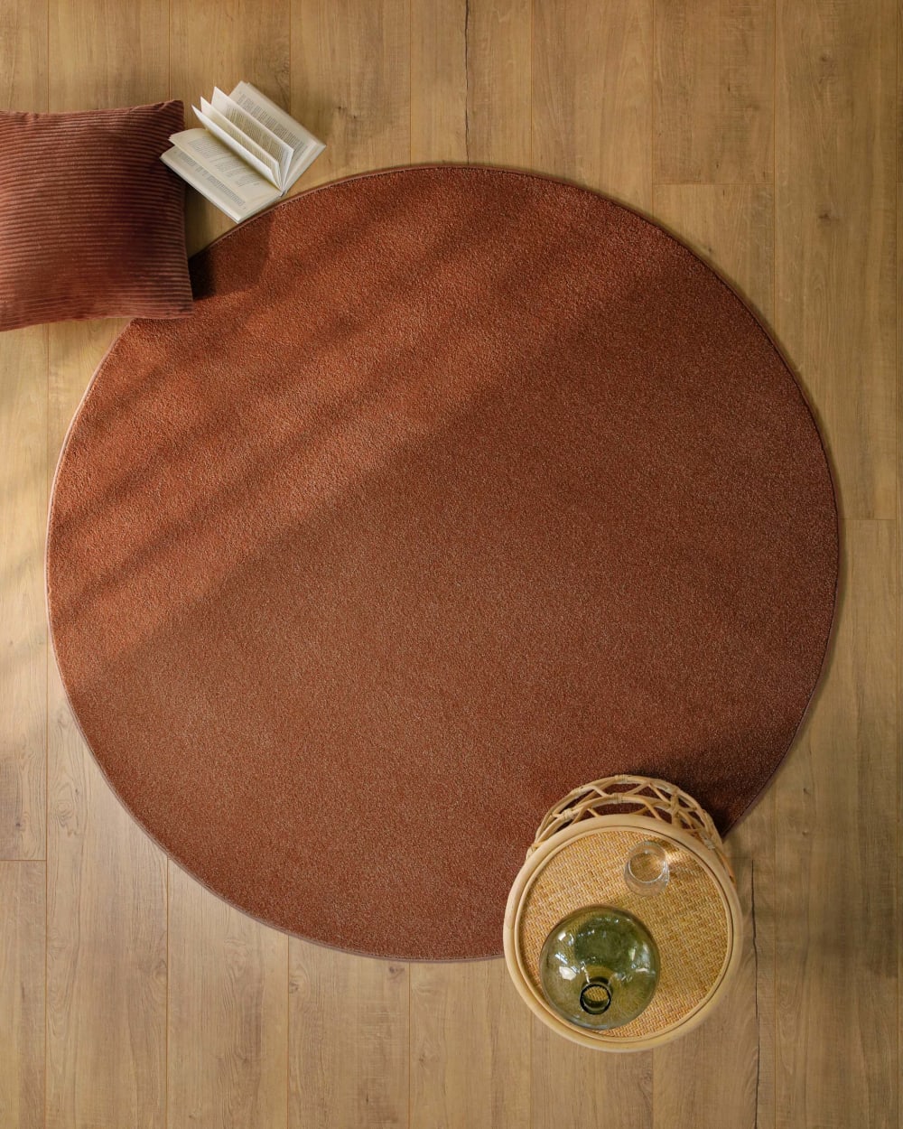 Tapis rond tissé velours ras brique 160 rd. — vue 3