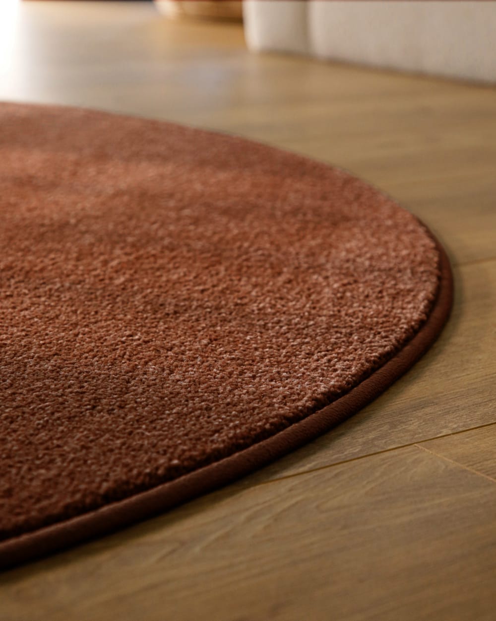 Tapis rond tissé velours ras brique 120 rd. — vue 4