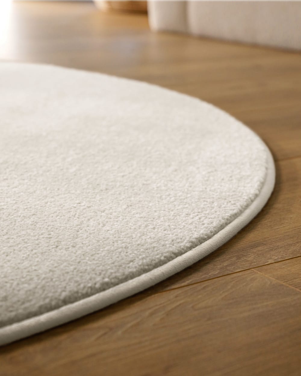 Tapis rond tissé velours ras blanc crème 120 rd. — vue 4