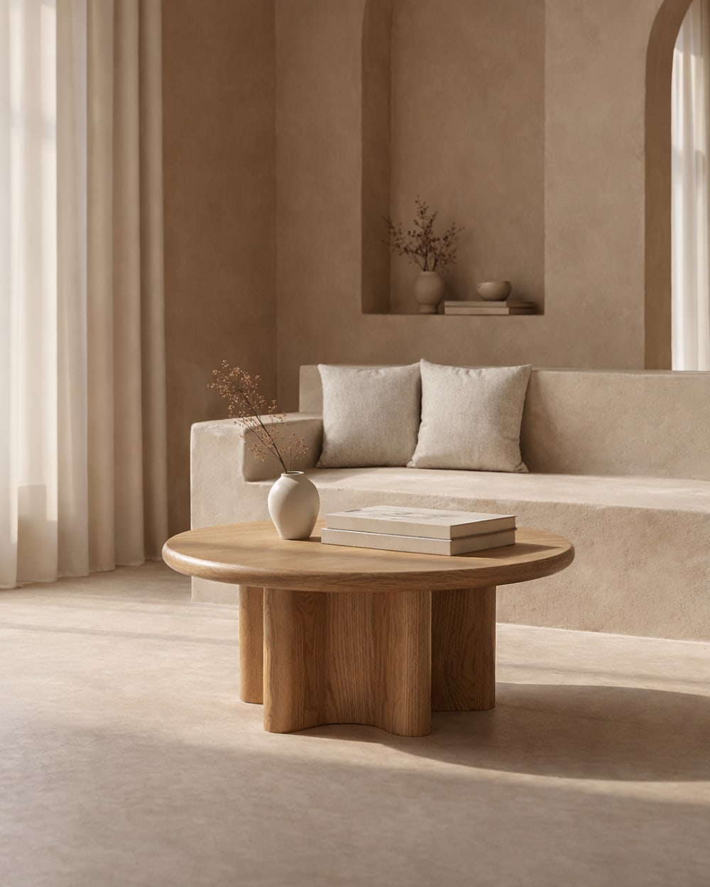 Table basse ronde en bois couleur chêne de 80 cm