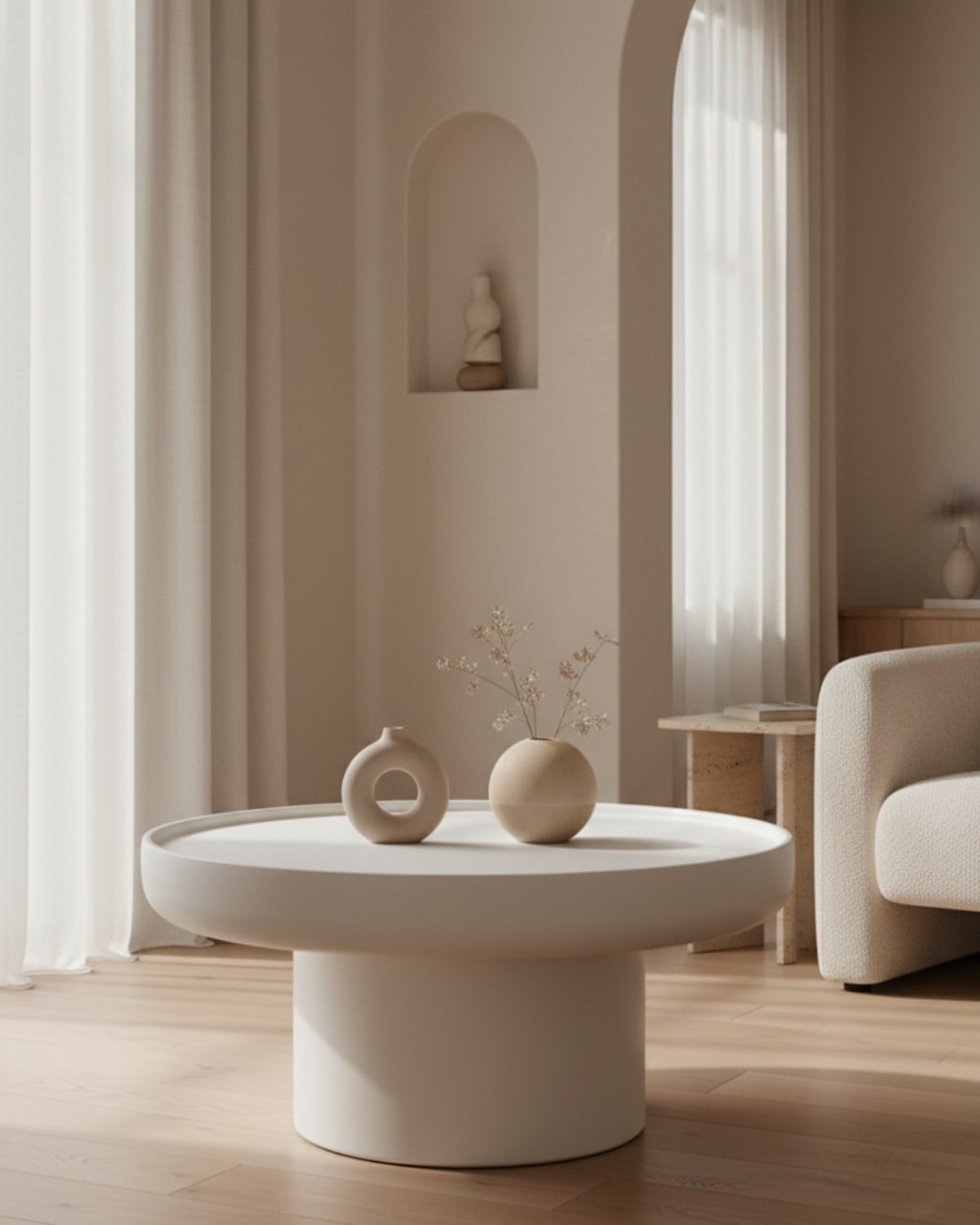 Table basse ronde de 80 cm, couleur blanche