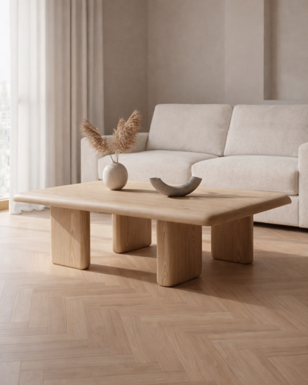 Table basse en bois couleur chêne avec plateau de 120 cm