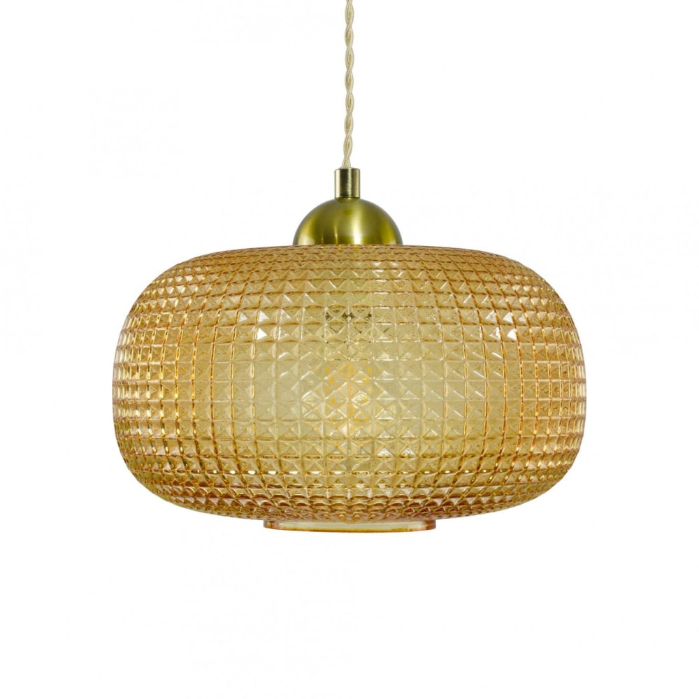 Suspension en verre gaufré et métal, cordon textile — vue 4