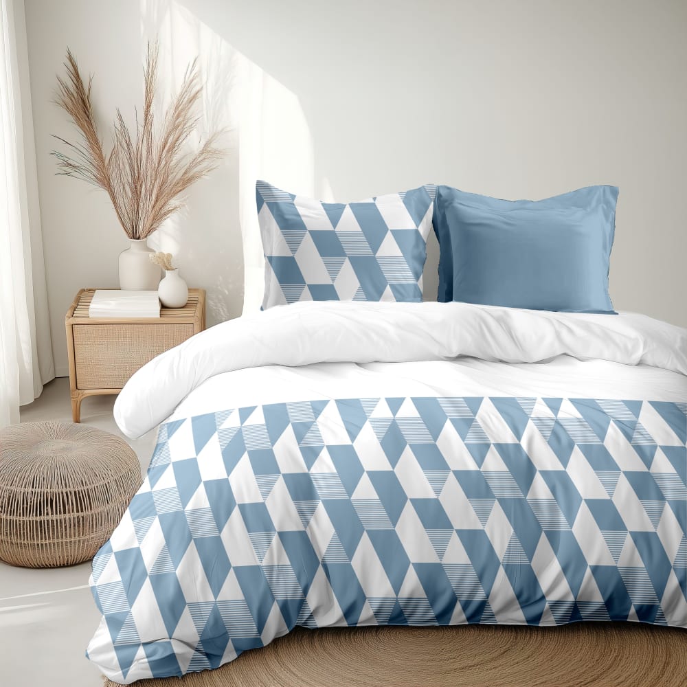 Parure de couette en percale de coton bleu ciel 220x240 cm