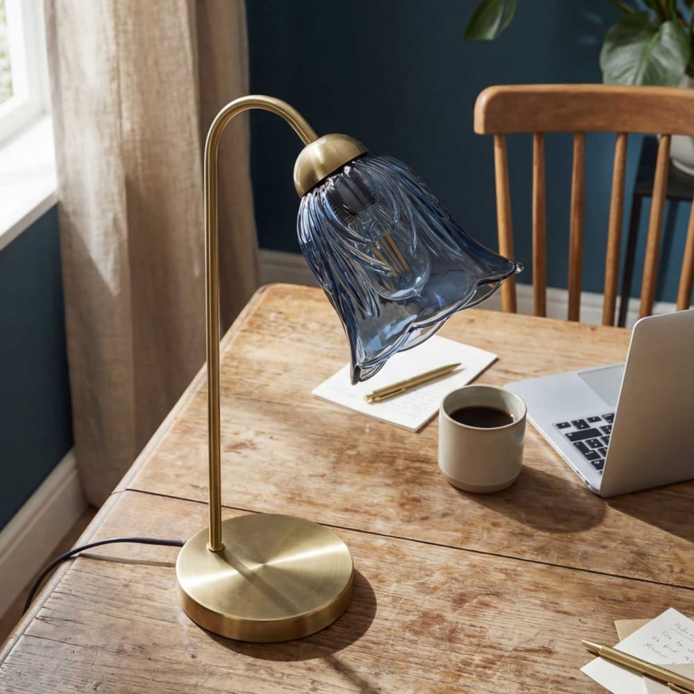 Lampe à poser en métal & verre avec un cordon textile — vue 3