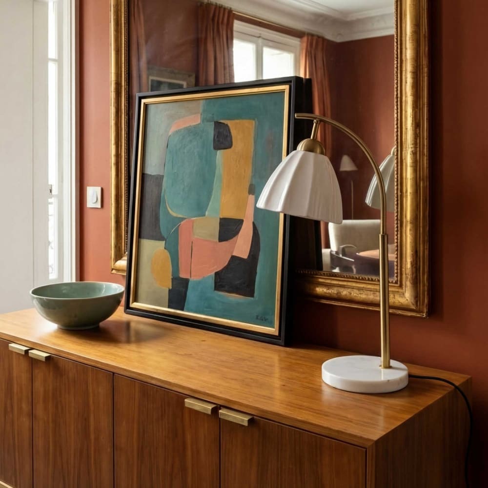 Lampe à poser en métal, marbre & céramique avec un cordon textile — vue 3
