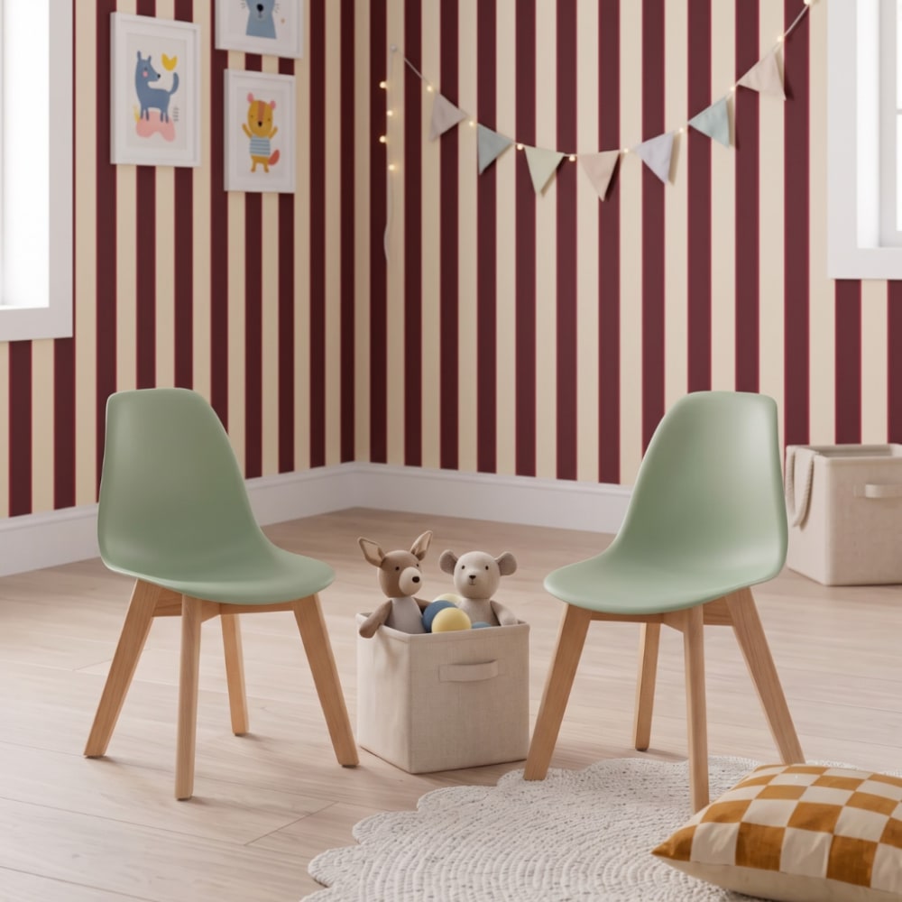 Lot de 2 chaises pour enfant bois de hêtre vert clair