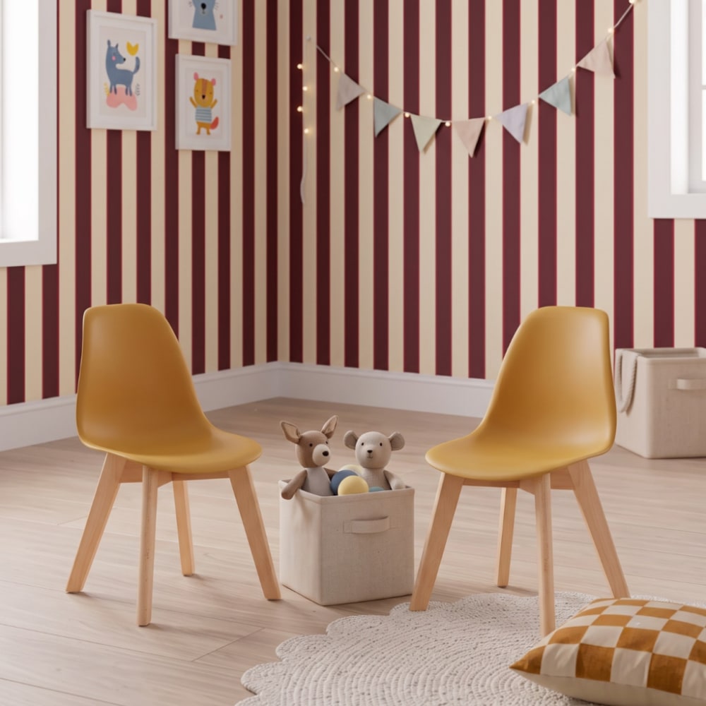 Lot de 2 chaises pour enfant bois de hêtre moutarde