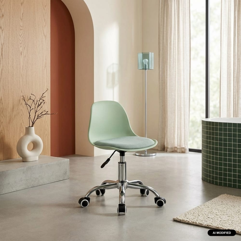Chaise de bureau enfant piètement chromé vert clair Chaise de bureau enfant piètement chromé vert clair
