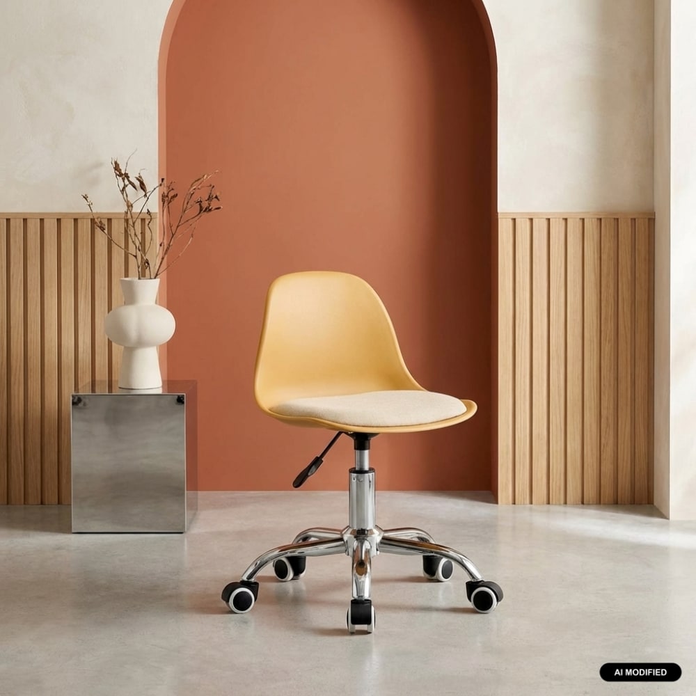 Chaise de bureau enfant piètement chromé moutarde Chaise de bureau enfant piètement chromé moutarde