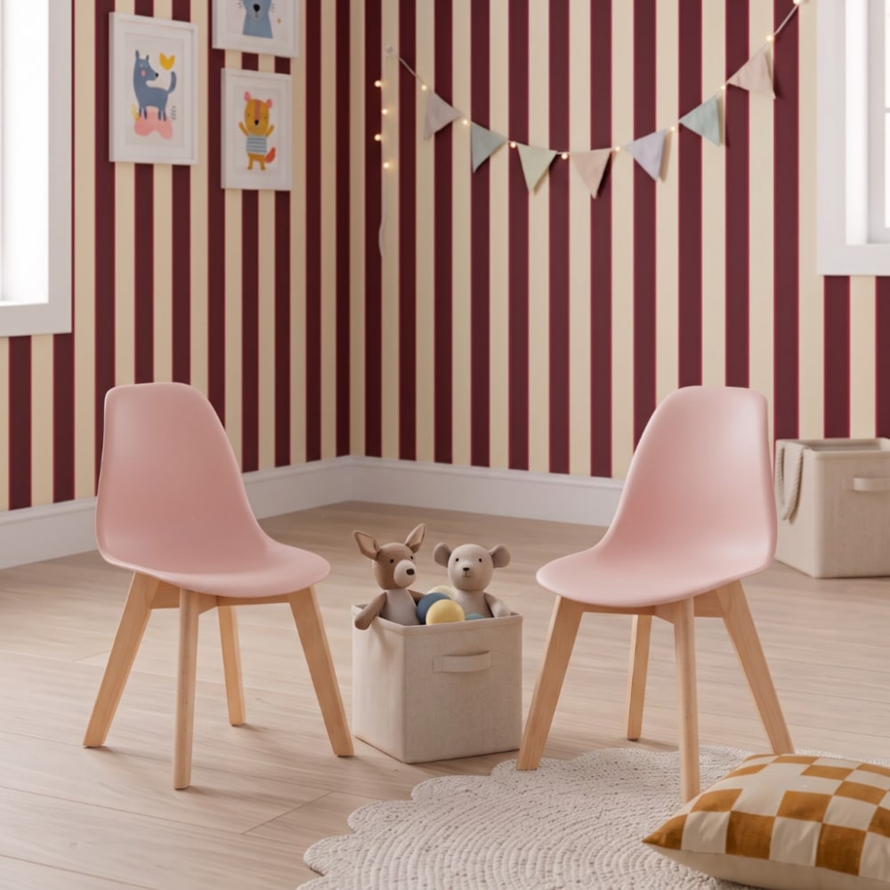 Lot de 2 chaises pour enfant bois de hêtre rose pâle
