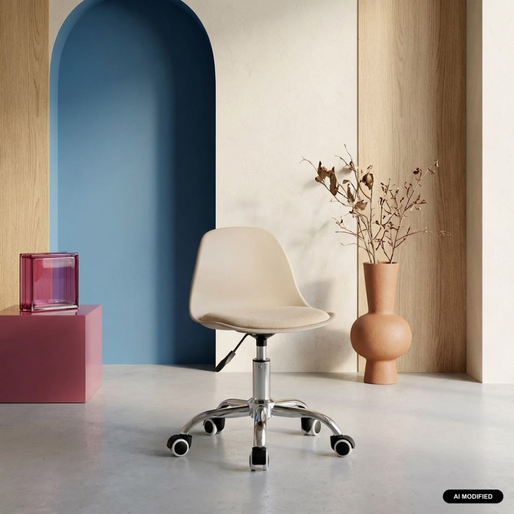 Chaise de bureau enfant piètement chromé beige Chaise de bureau enfant piètement chromé beige