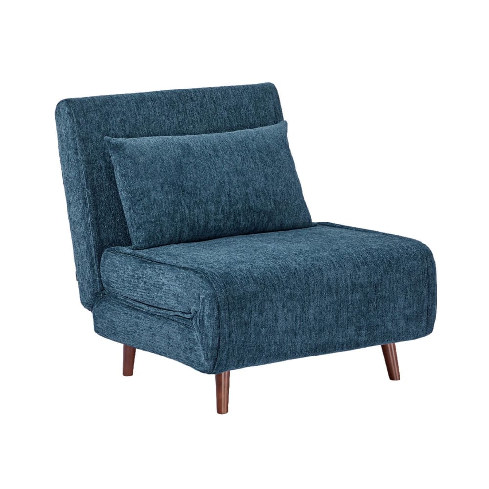 Chauffeuse convertible tissu chenille piètement bois bleu