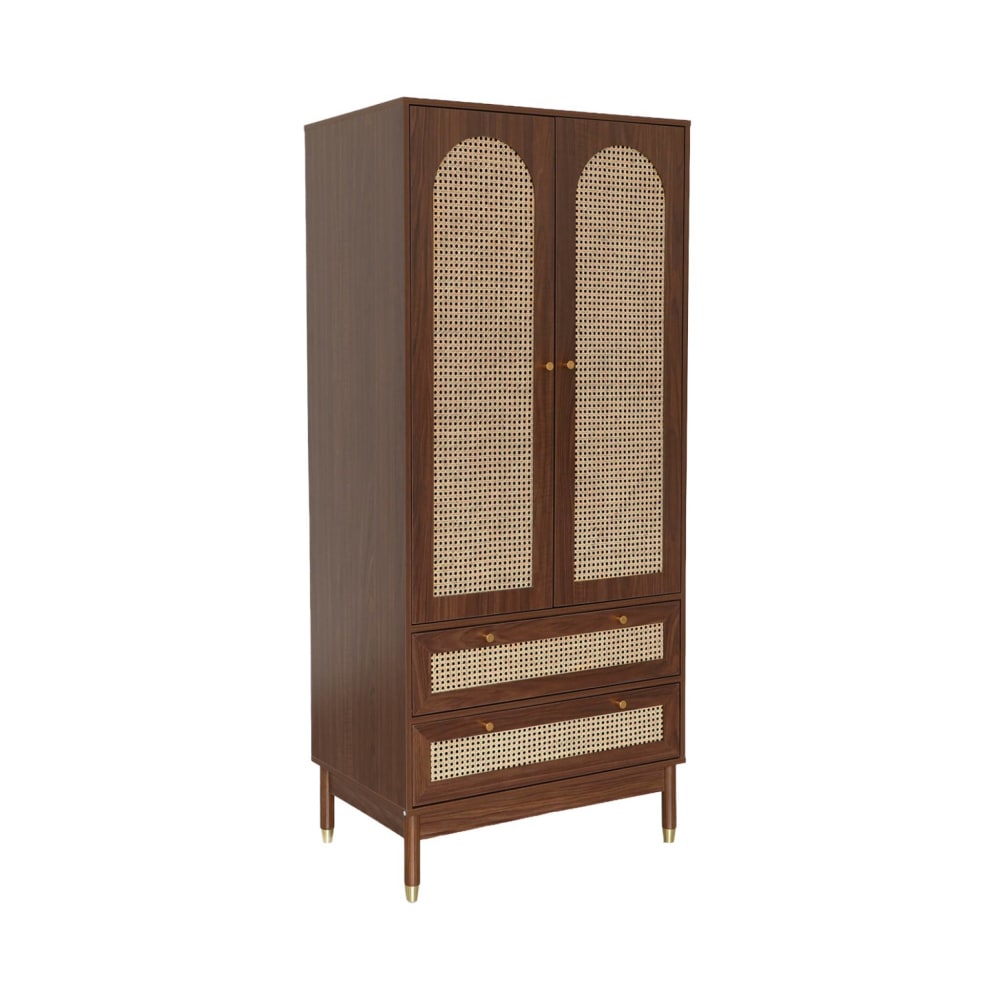 Dressing penderie décor bois noyer et cannage 2 portes