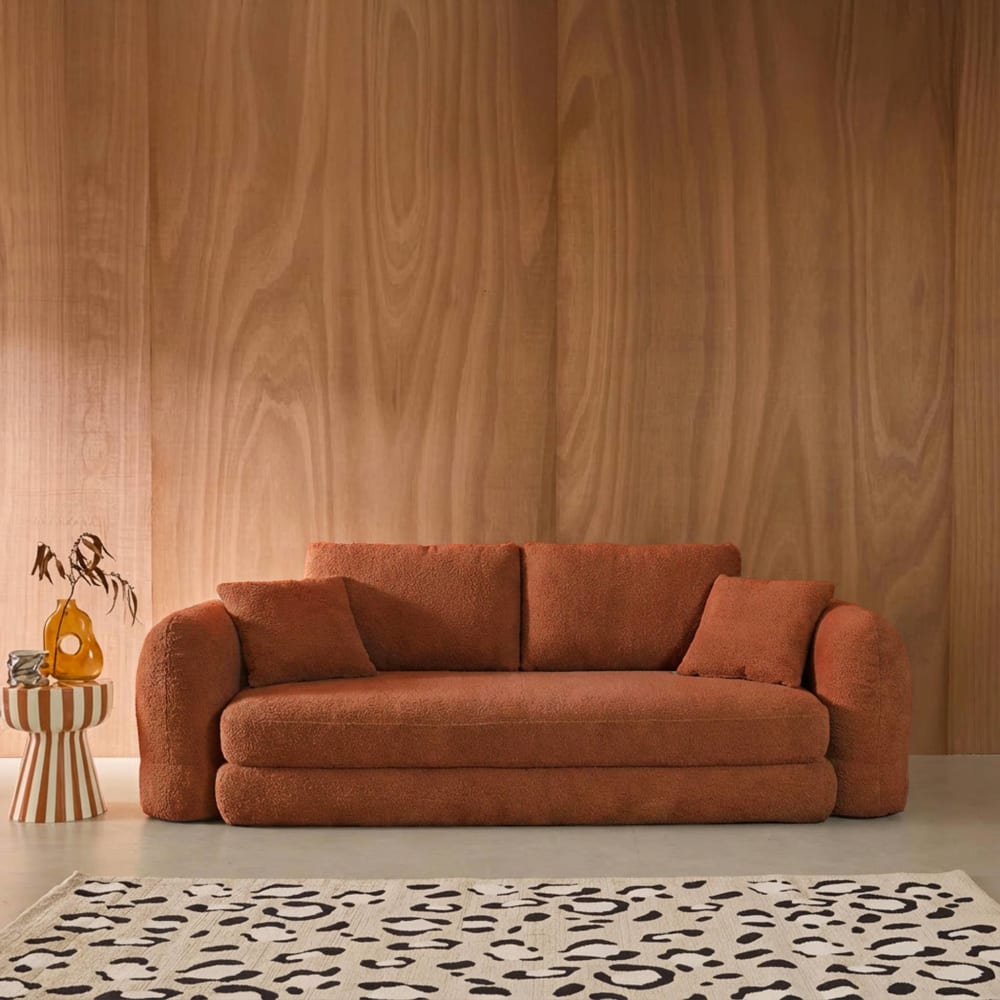 3-Sitzer-Schlafsofa mit Bouclé-Bezug, terrakotta - Maisons Du