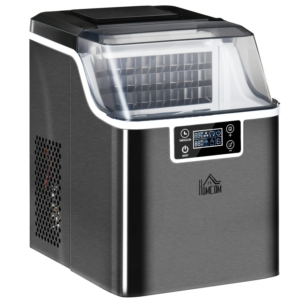 Machine à glaçons 20 kg en 24h, 24 glaçons en 14-18 min acier noir