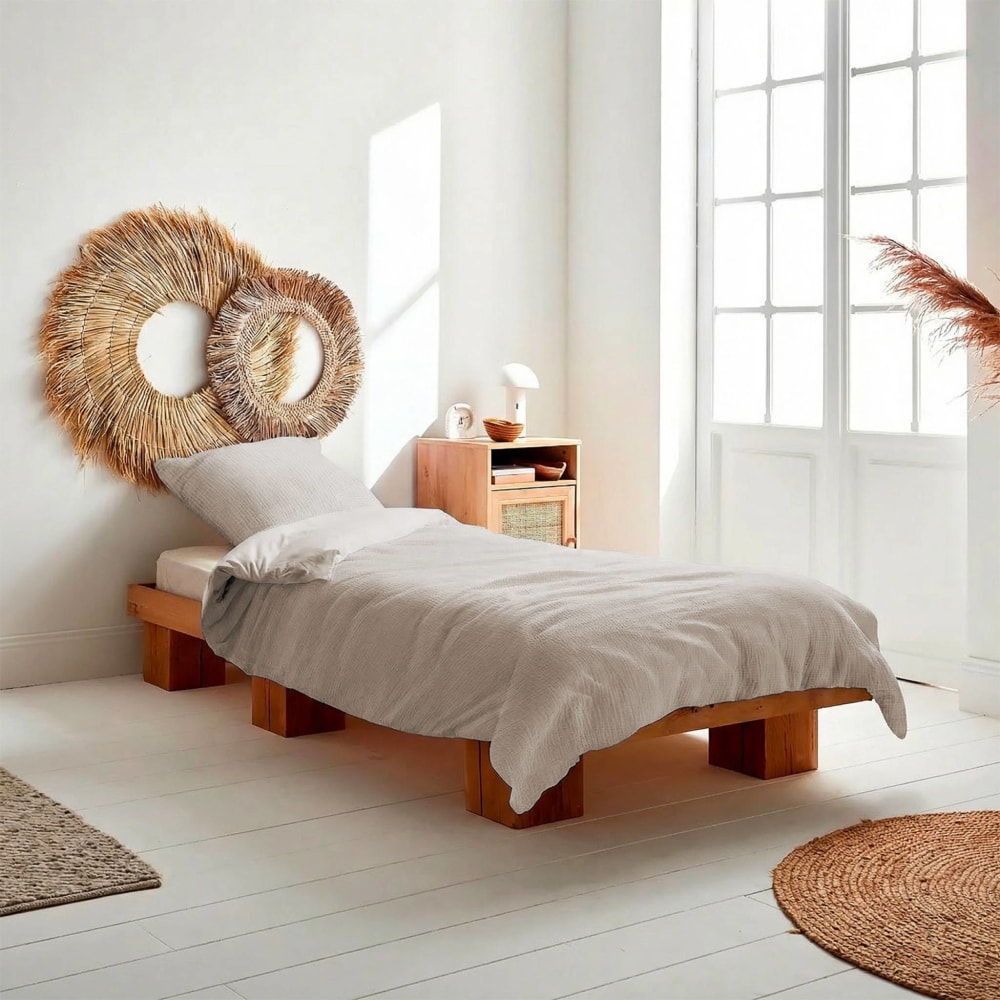 Parure de lit gaze de coton galet 140x200cm