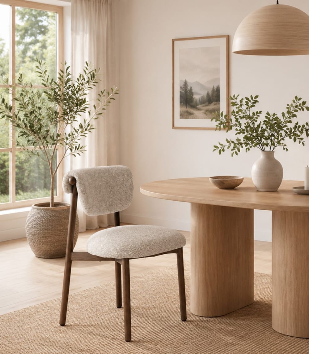 Lot de 2 chaises de repas en tissu beige