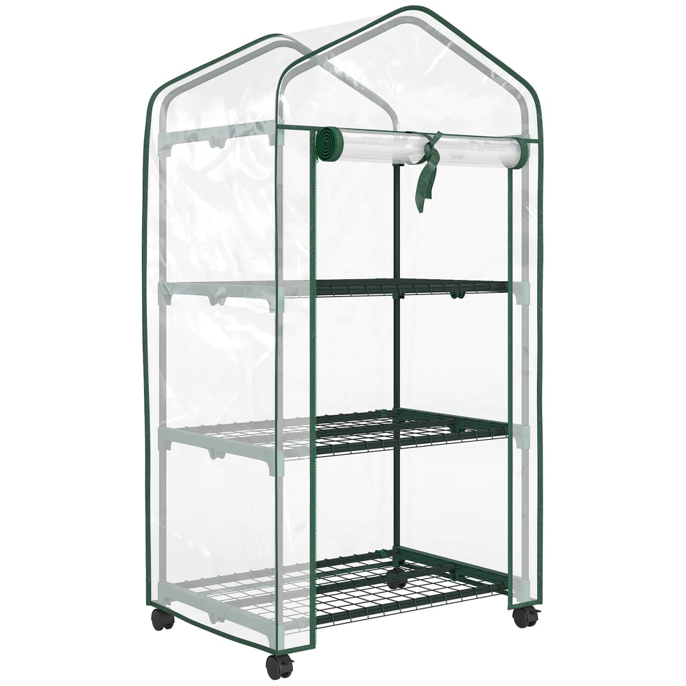 Serre de jardin avec étagères 3 niveaux roulettes pvc transparent Serre de jardin avec étagères 3 niveaux roulettes pvc transparent