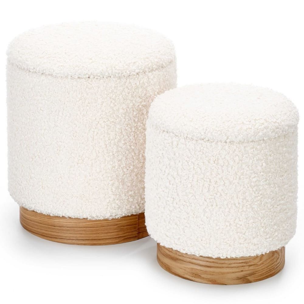 Ensemble de 2 poufs en tissu de polyester bouclé beige Ensemble de 2 poufs en tissu de polyester bouclé beige