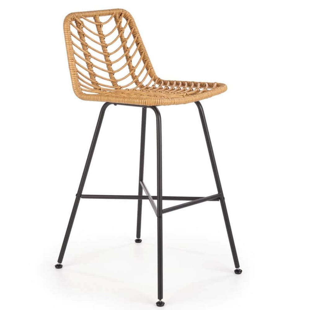 Chaise de bar en rotin synthétique avec structure en acier noir Chaise de bar en rotin synthétique avec structure en acier noir