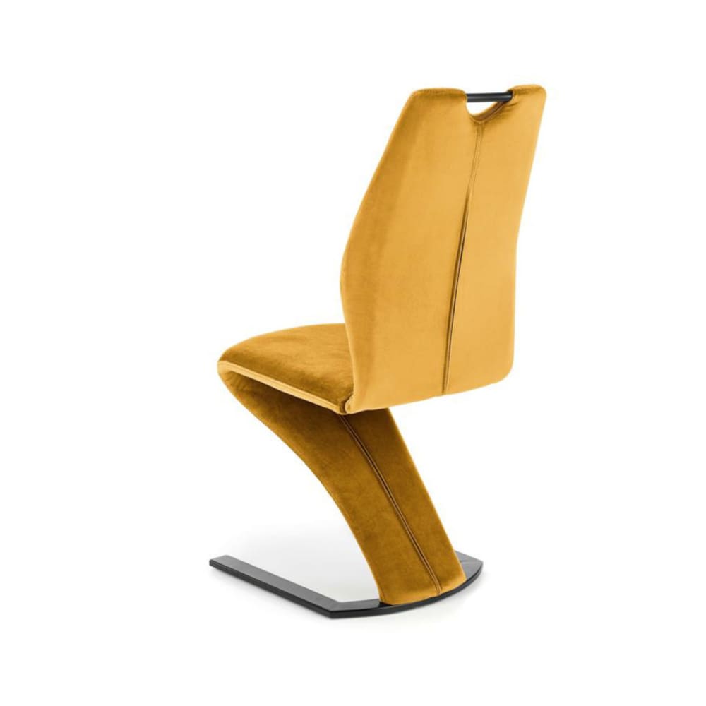 Designerstuhl aus gelbem Samt mit schwarzem Metall-U-Bein -
