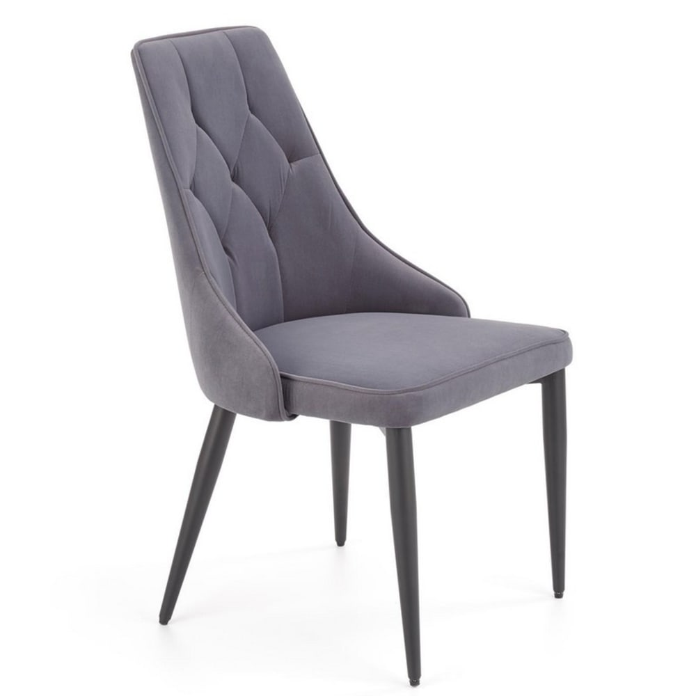 Chaise velours de polyester gris foncé et pieds acier