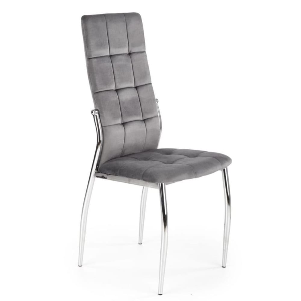 Chaise de salle à manger matelassée en velours gris et pieds en acier Chaise de salle à manger matelassée en velours gris et pieds en acier
