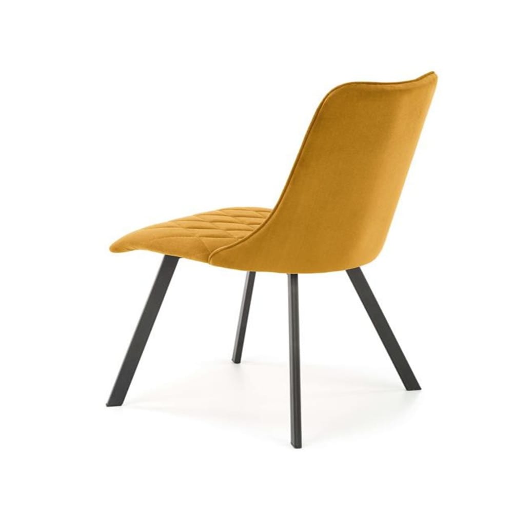 Chaise de salle à manger capitonnée en velours jaune moutarde
