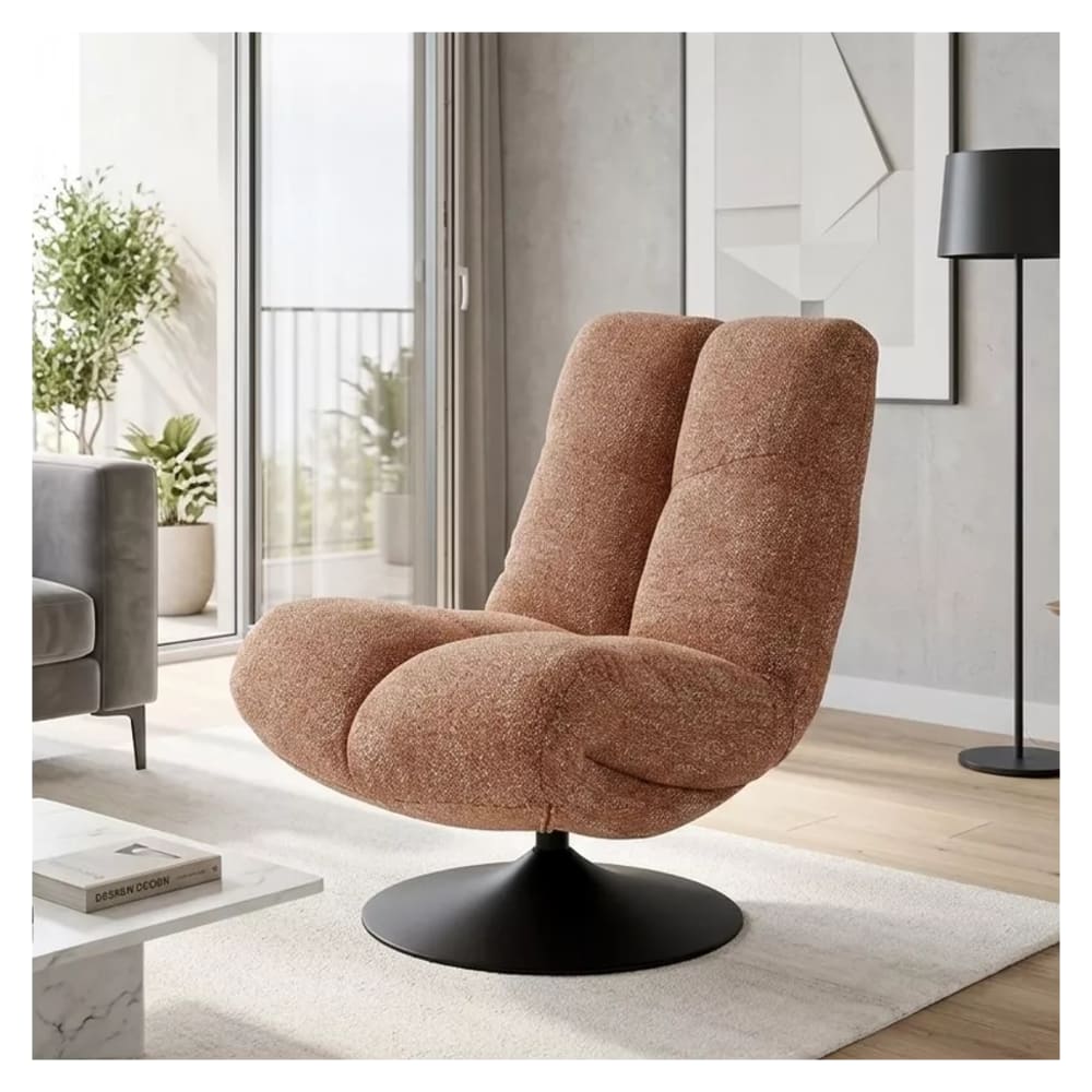 Fauteuil design pivotant en tissu de polyester cannelle